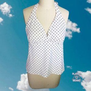 Cream & Black Polka Dot Lands' End Swim Halter Top
